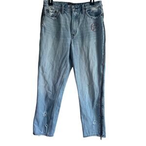 Abercrombie & Fitch 30 R Annie High Rise Girlfriend Light Wash Jeans Side Zipper